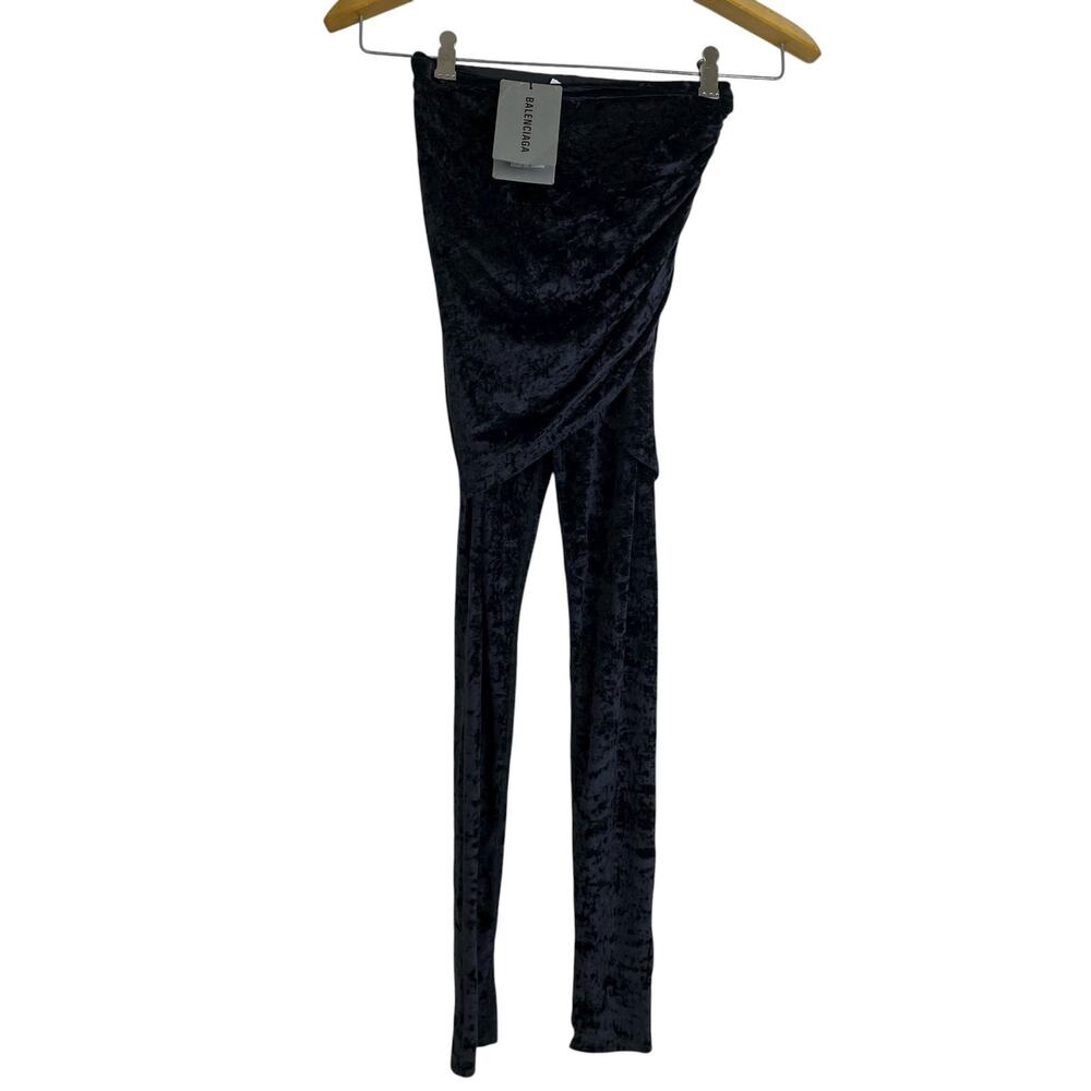 Balenciaga Demna Draped Front Leggings Womens 34 Black Crushed Velvet Stretch